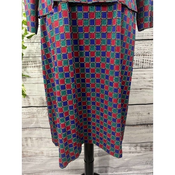 Vintage Talbots Dress size 10 Petite Red Blue Green Squares 90's Y2K Knee Career - Picture 7 of 12